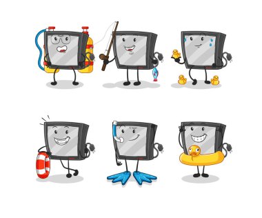 the tv water activity group. cartoon mascot vecto
