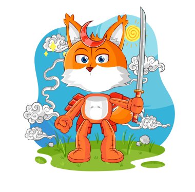 the fox samurai cartoon. cartoon mascot vecto