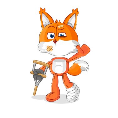 the fox sick with limping stick. cartoon mascot vecto