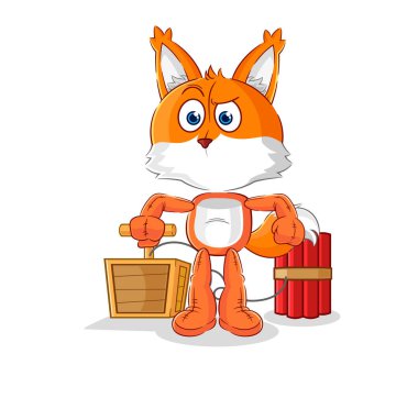 the fox holding dynamite detonator. cartoon mascot vecto
