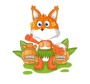 the fox hawaiian waving character. cartoon mascot vecto