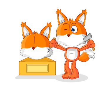 the fox sculptor character. cartoon mascot vecto