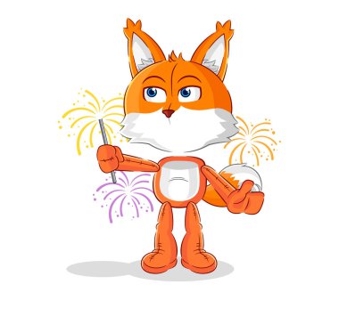 the fox with fireworks mascot. cartoon vecto