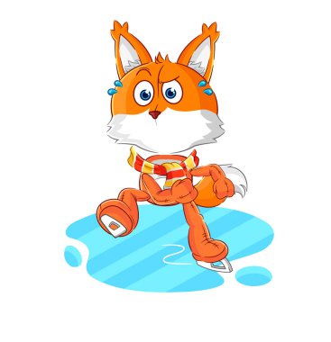 the fox ice skiing cartoon. character mascot vecto