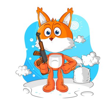 the fox soldier in winter. character mascot vecto