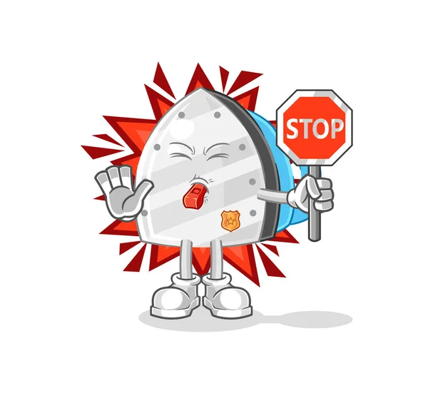 Iron Holding Stop Sign Cartoon Mascot Vecto — Stockový vektor