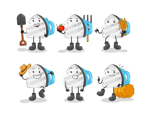 Iron Farmer Group Character Cartoon Mascot Vecto — стоковый вектор