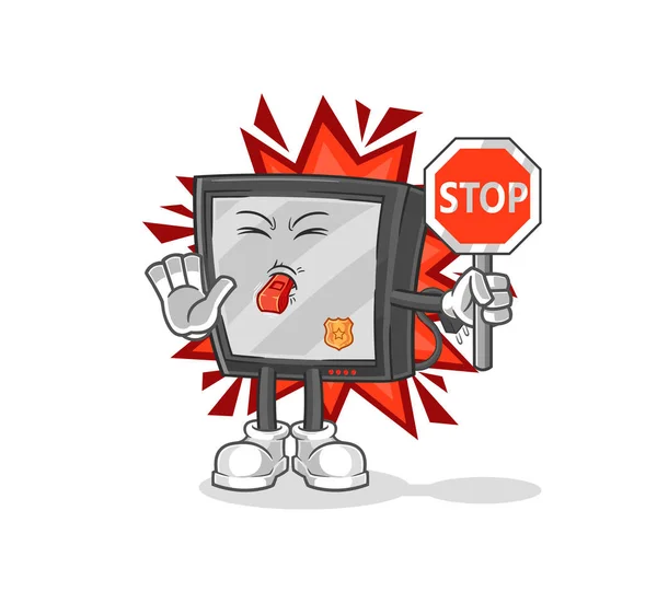 Holding Stop Sign Cartoon Mascot Vecto — ストックベクタ