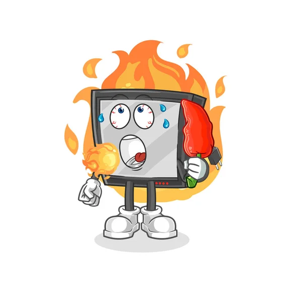 Eat Hot Chilie Mascot Cartoon Vecto — Stock Vector
