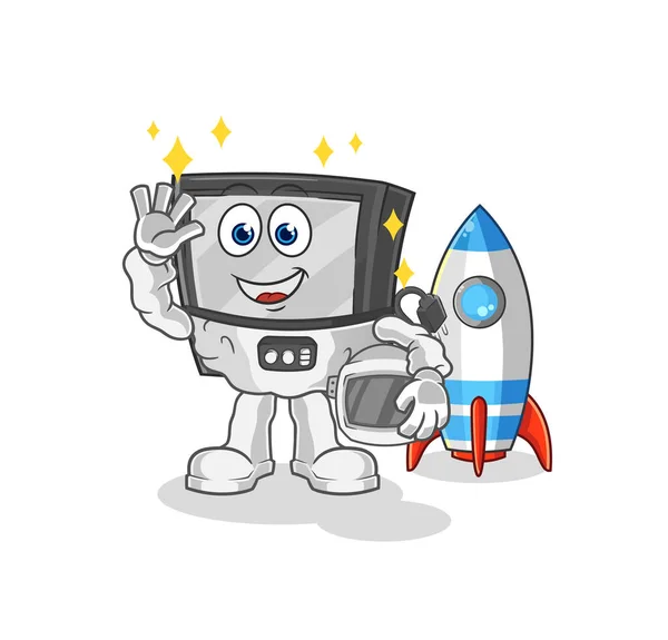 Astronaut Waving Character Cartoon Mascot Vecto — Stock Vector