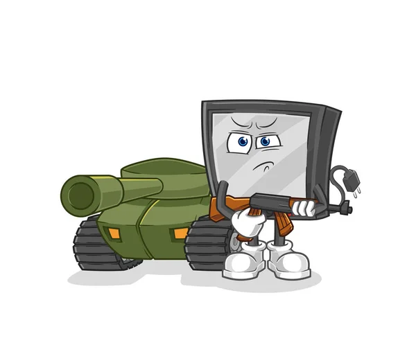 Soldier Tank Character Cartoon Mascot Vecto — стоковый вектор