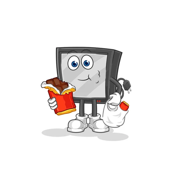 Eat Chocolate Mascot Cartoon Vecto — Stockvector