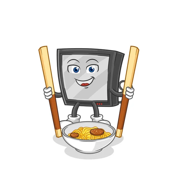 Eat Noodle Cartoon Character Mascot Vecto — Wektor stockowy