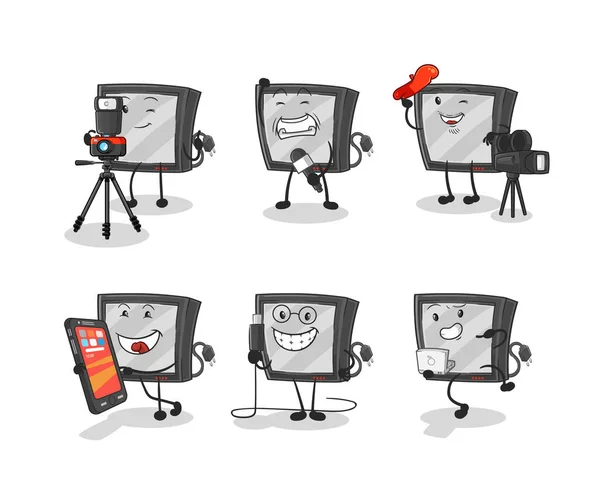Technology Group Character Cartoon Mascot Vecto — Stockvector