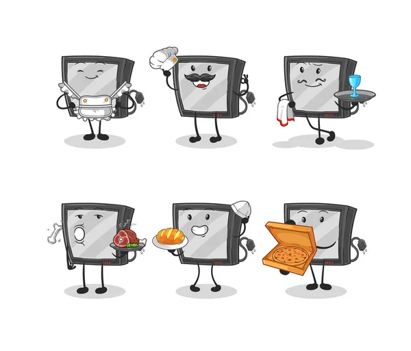 Restaurant Group Character Cartoon Mascot Vecto — Vector de stock