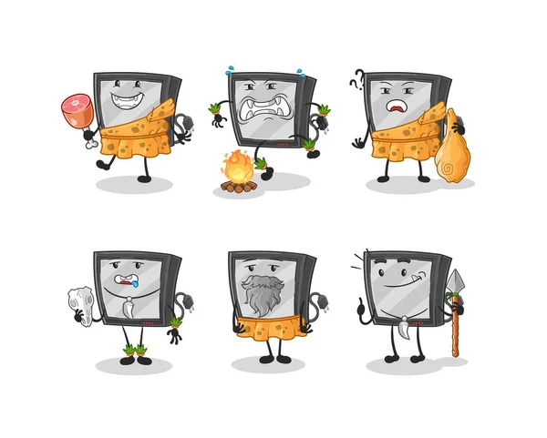 Primitive Man Group Character Mascot Vecto — стоковый вектор