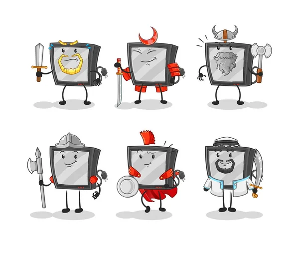 Warrior Group Character Cartoon Mascot Vecto — Stockvector