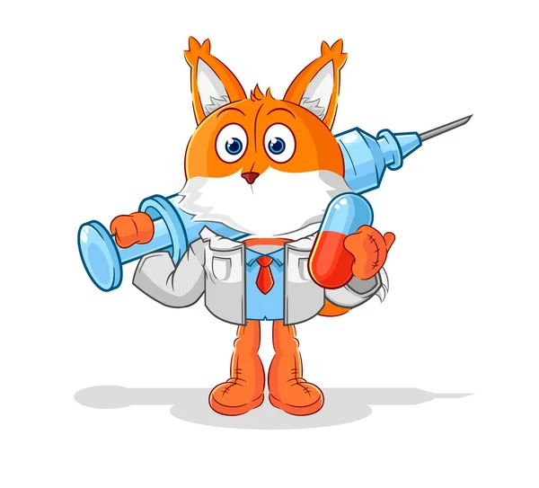 Fox Doctor Holding Medichine Injectio — Stockový vektor