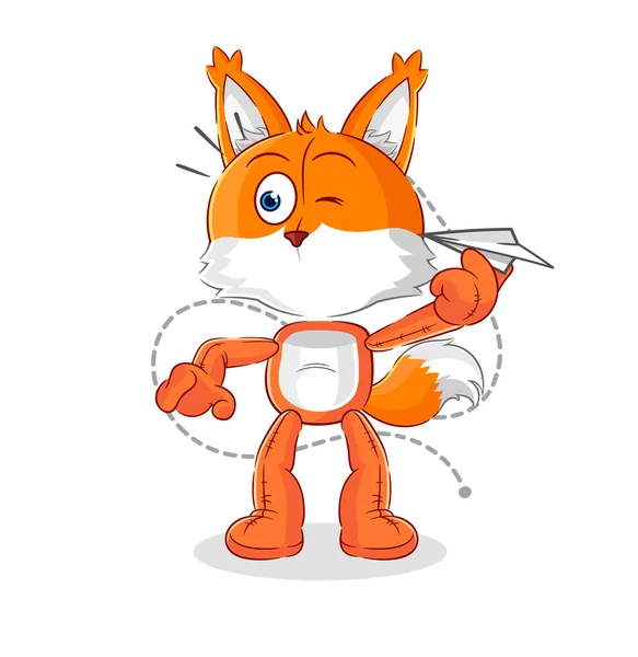 Fox Paper Plane Character Cartoon Mascot Vecto — 스톡 벡터