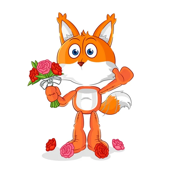 Fox Bouquet Mascot Cartoon Vecto — ストックベクタ