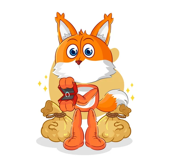 Fox Propose Ring Cartoon Mascot Vecto — Stockový vektor