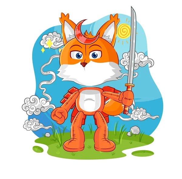 Fox Samurai Cartoon Cartoon Mascot Vecto — Stock vektor