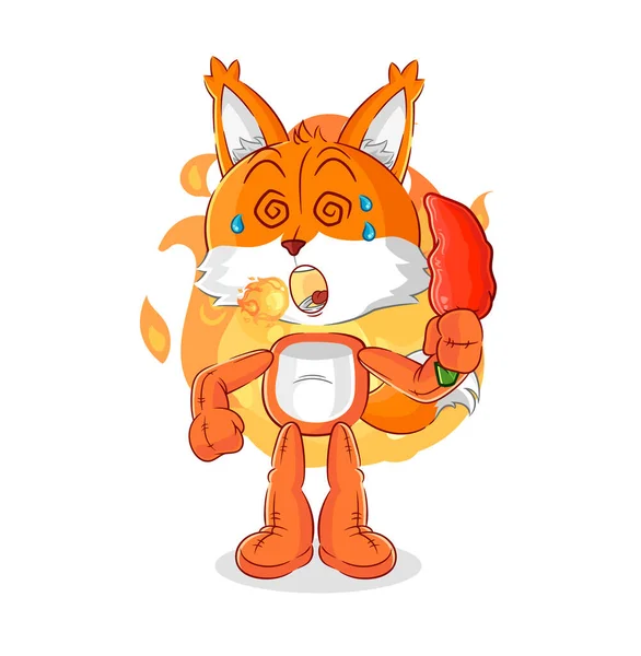 Fox Eat Hot Chilie Mascot Cartoon Vecto — Stock Vector