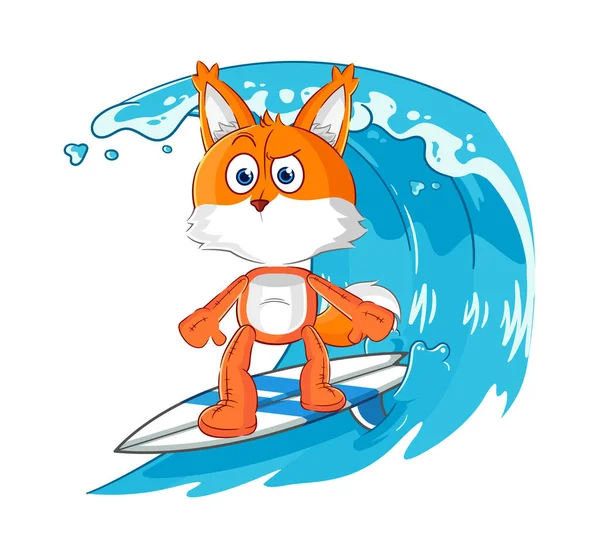Fox Surfing Character Cartoon Mascot Vecto — Διανυσματικό Αρχείο