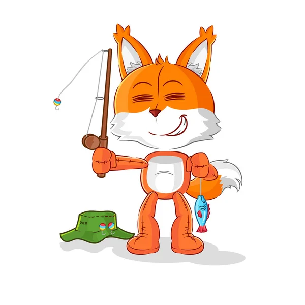 Fox Fisherman Illustration Character Vecto — Διανυσματικό Αρχείο