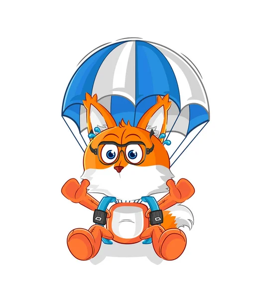 Fox Skydiving Character Cartoon Mascot Vecto — Stockový vektor