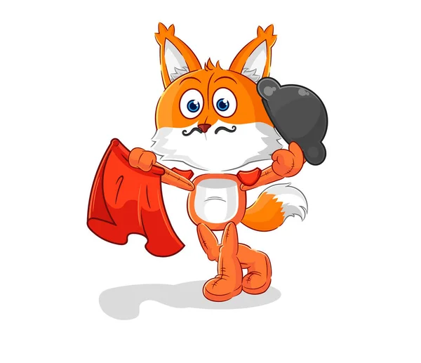 Fox Matador Red Cloth Illustration Character Vecto — 스톡 벡터
