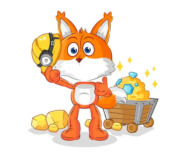 Fox Miner Gold Character Cartoon Mascot Vecto — Stok Vektör