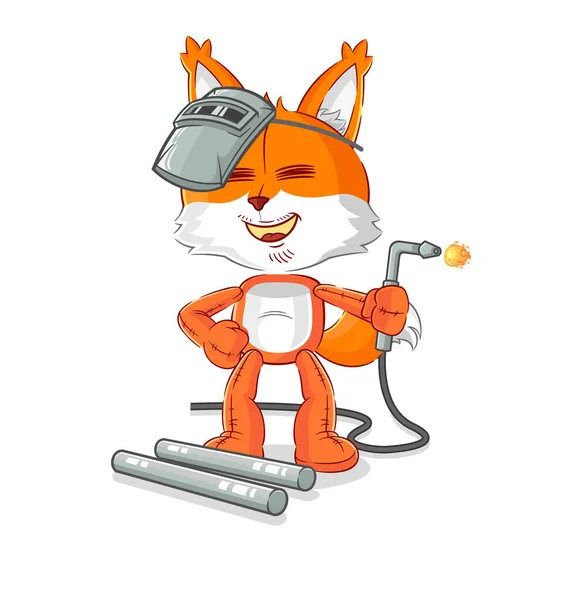 Fox Welder Mascot Cartoon Vecto — 스톡 벡터