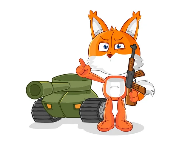 Fox Soldier Tank Character Cartoon Mascot Vecto — 스톡 벡터