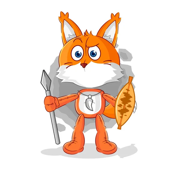 Fox African Tribal Fighter Mascot Cartoon Vecto — 스톡 벡터