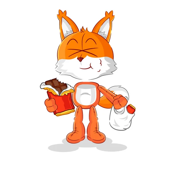 Fox Eat Chocolate Mascot Cartoon Vecto — Stock Vector