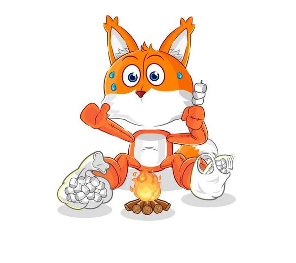 Fox Roasting Marshmallows Cartoon Mascot Vecto — Vetor de Stock