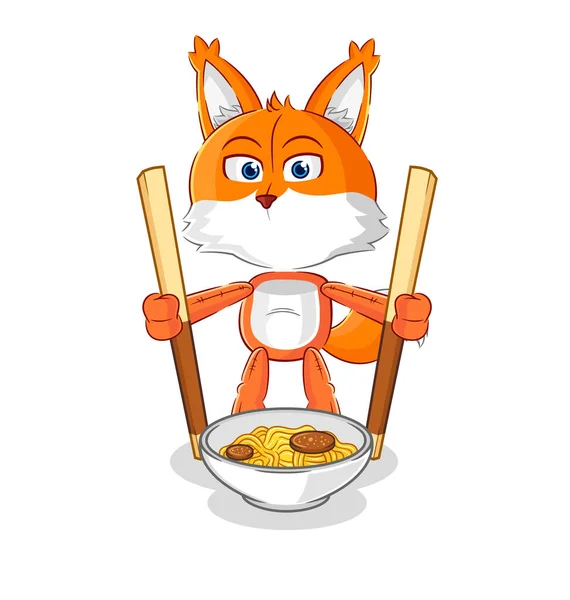 Fox Eat Noodle Cartoon Character Mascot Vecto — Stock vektor