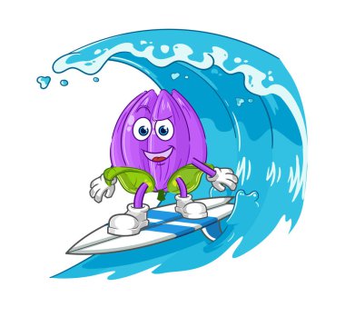 the tulip surfing character. cartoon mascot vecto