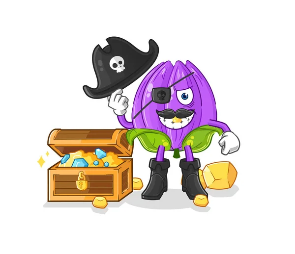Tulip Pirate Treasure Mascot Cartoon Vecto — Stock Vector