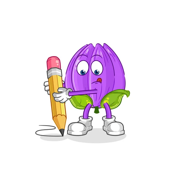 Tulip Write Pencil Cartoon Mascot Vecto — Stok Vektör