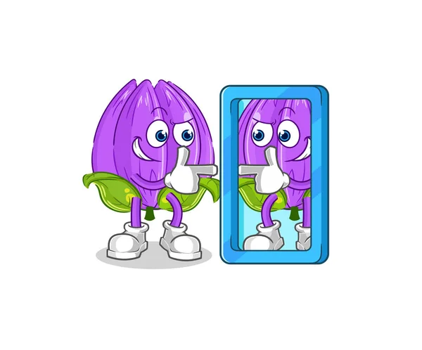 Tulip Looking Mirror Cartoon Cartoon Mascot Vecto — ストックベクタ