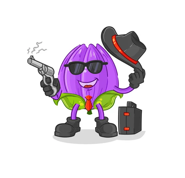 Tulip Mafia Gun Character Cartoon Mascot Vecto — Stock vektor