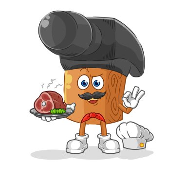 the hammer chef with meat mascot. cartoon vecto