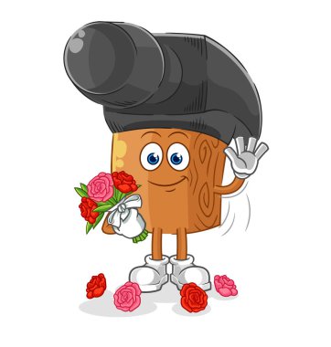 the hammer with bouquet mascot. cartoon vecto
