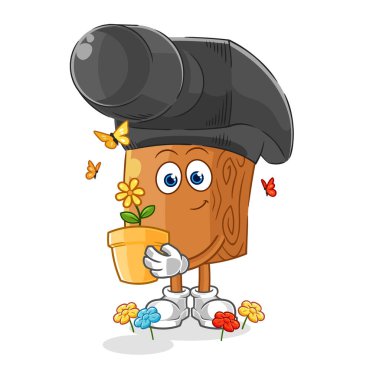 the hammer with a flower pot. character vecto