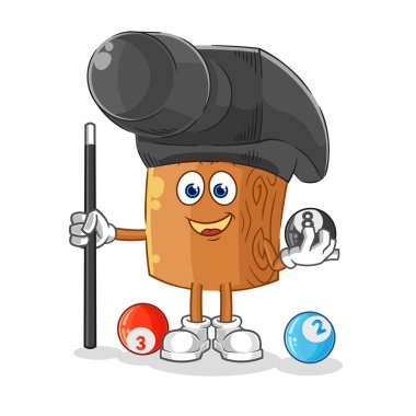 the hammer plays billiard character. cartoon mascot vecto