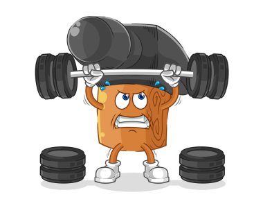 the hammer lifting the barbell character. cartoon mascot vecto