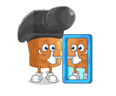 the hammer looking into mirror cartoon. cartoon mascot vecto