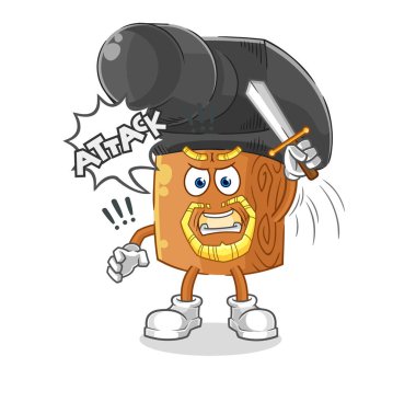 the hammer knights attack with sword. cartoon mascot vecto